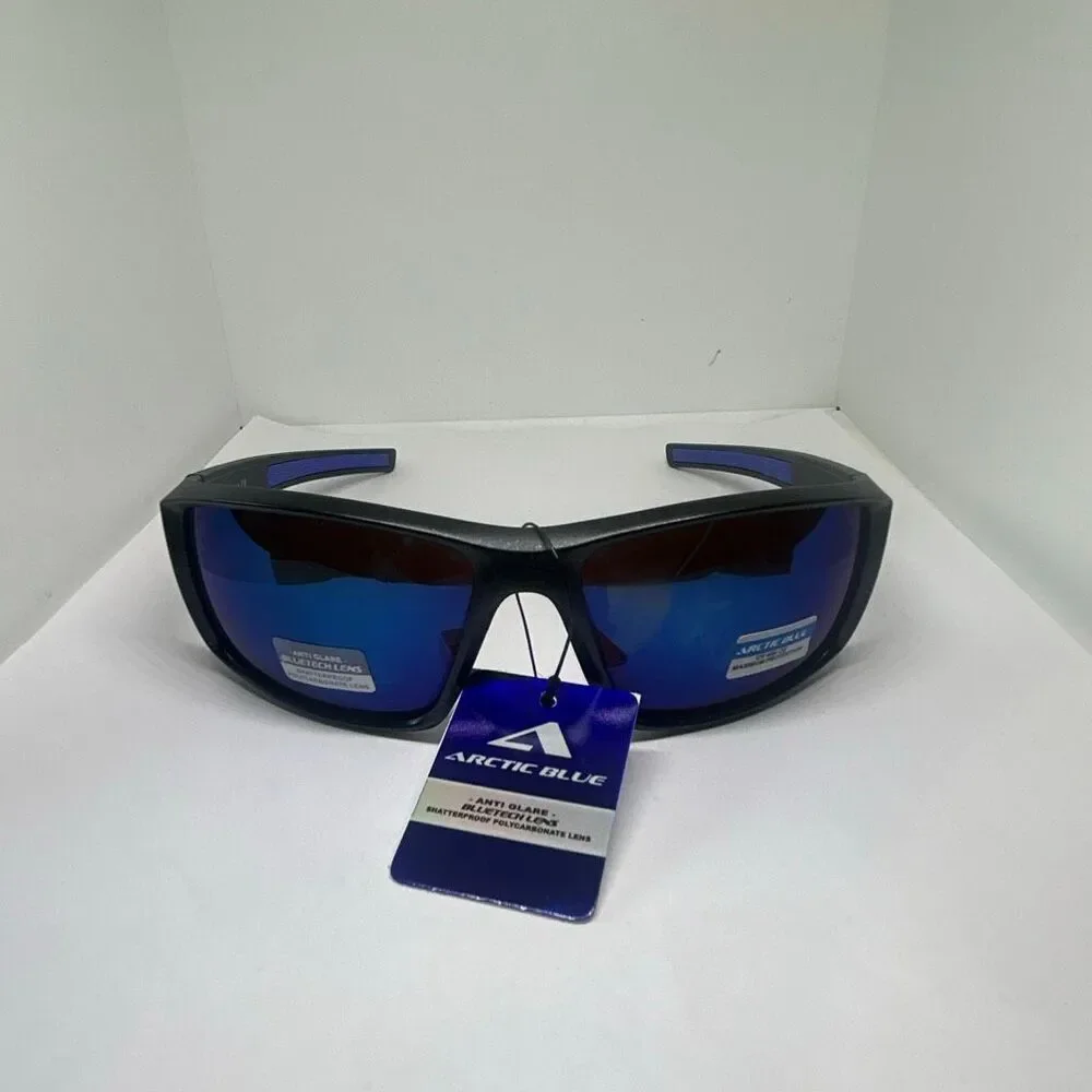 Arctic Blue Mirrored Blue Lens Wrap Sunglasses UV400 Protection